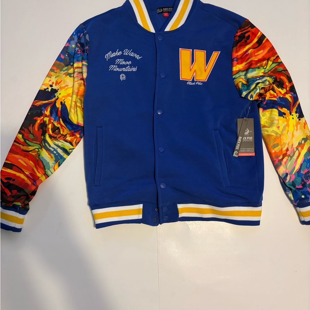 Black Pike Varsity Jacket Make Waves Move Mountains Embroidered Blue - Size Vary